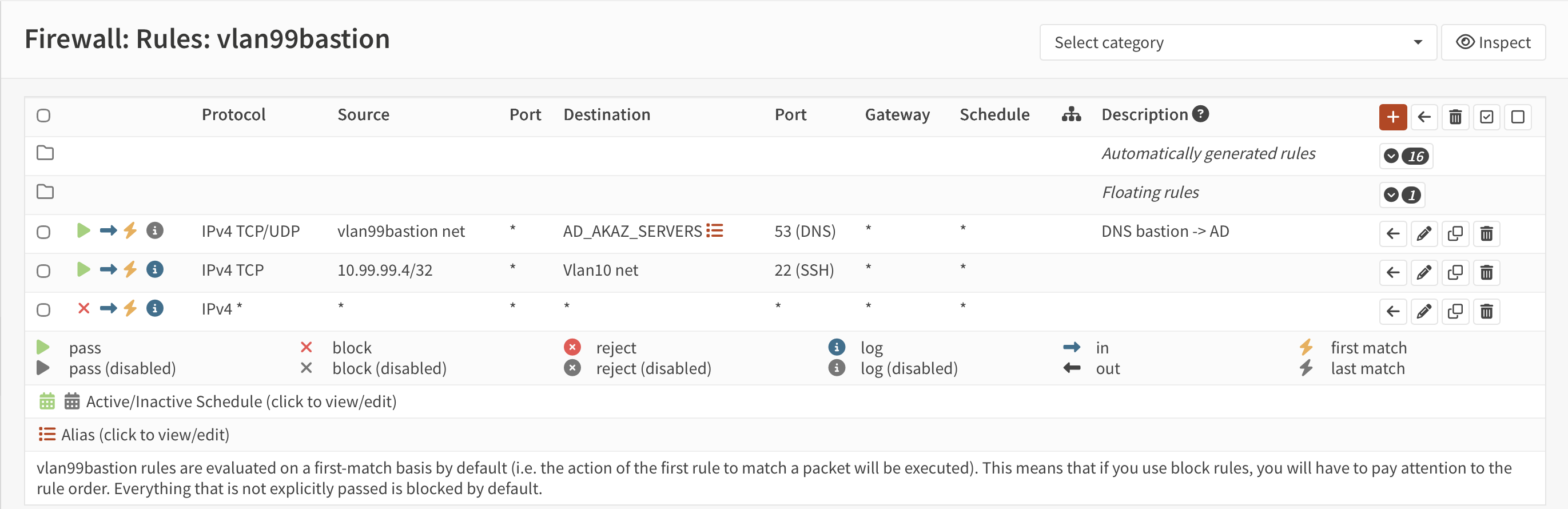 OPNsense - règles VLAN99 bastion