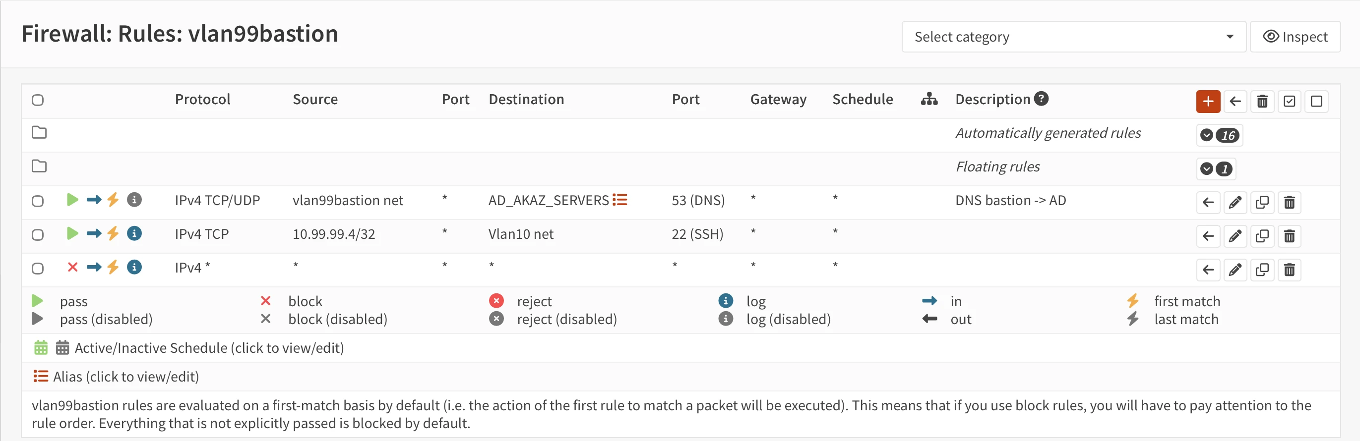 OPNsense - règles VLAN99 bastion