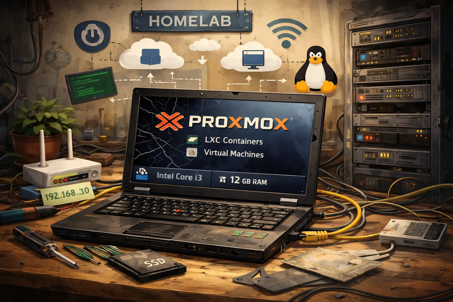 Vieux PC portable recyclé en serveur Proxmox