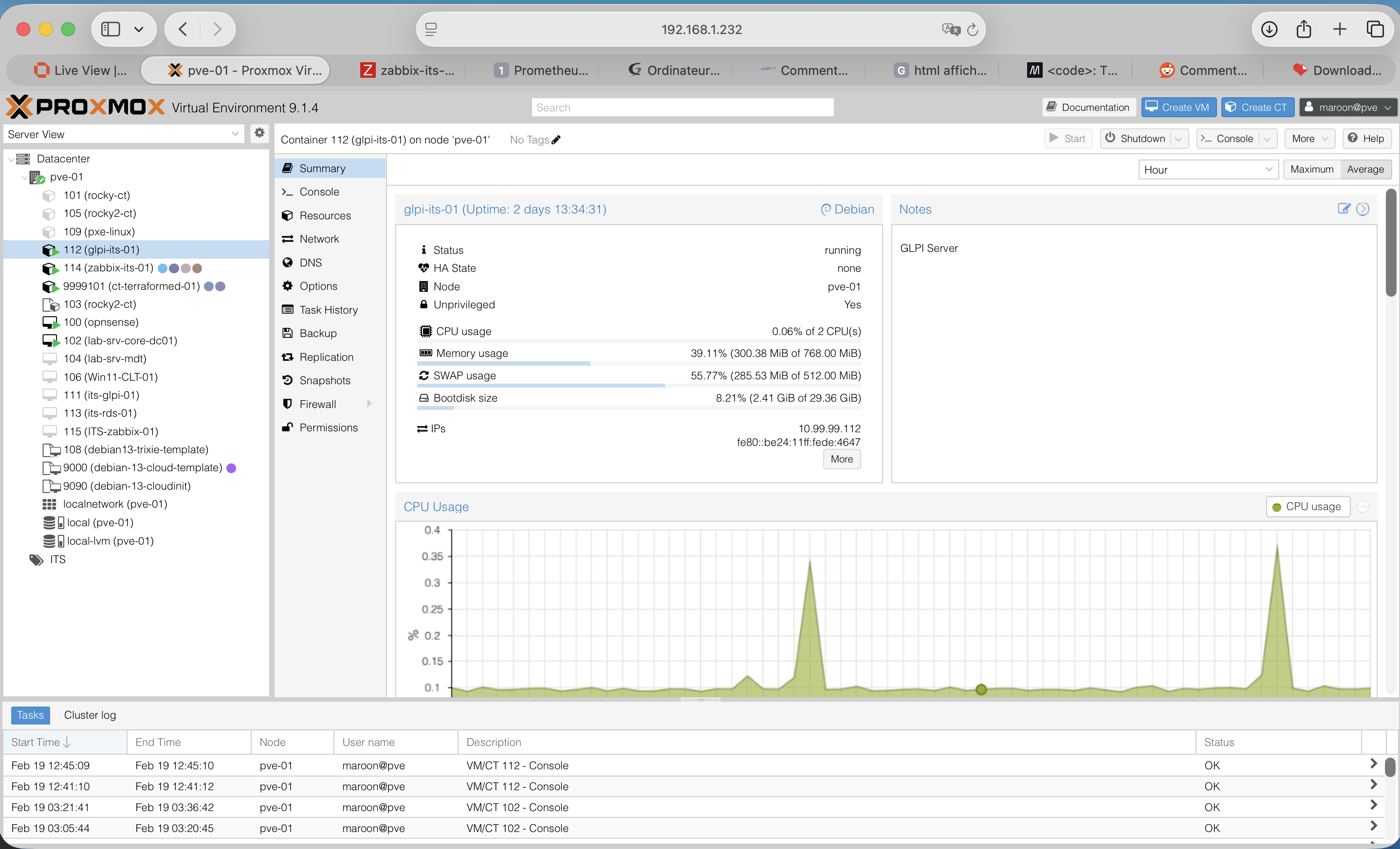 Proxmox - Conteneur GLPI créé par Terraform