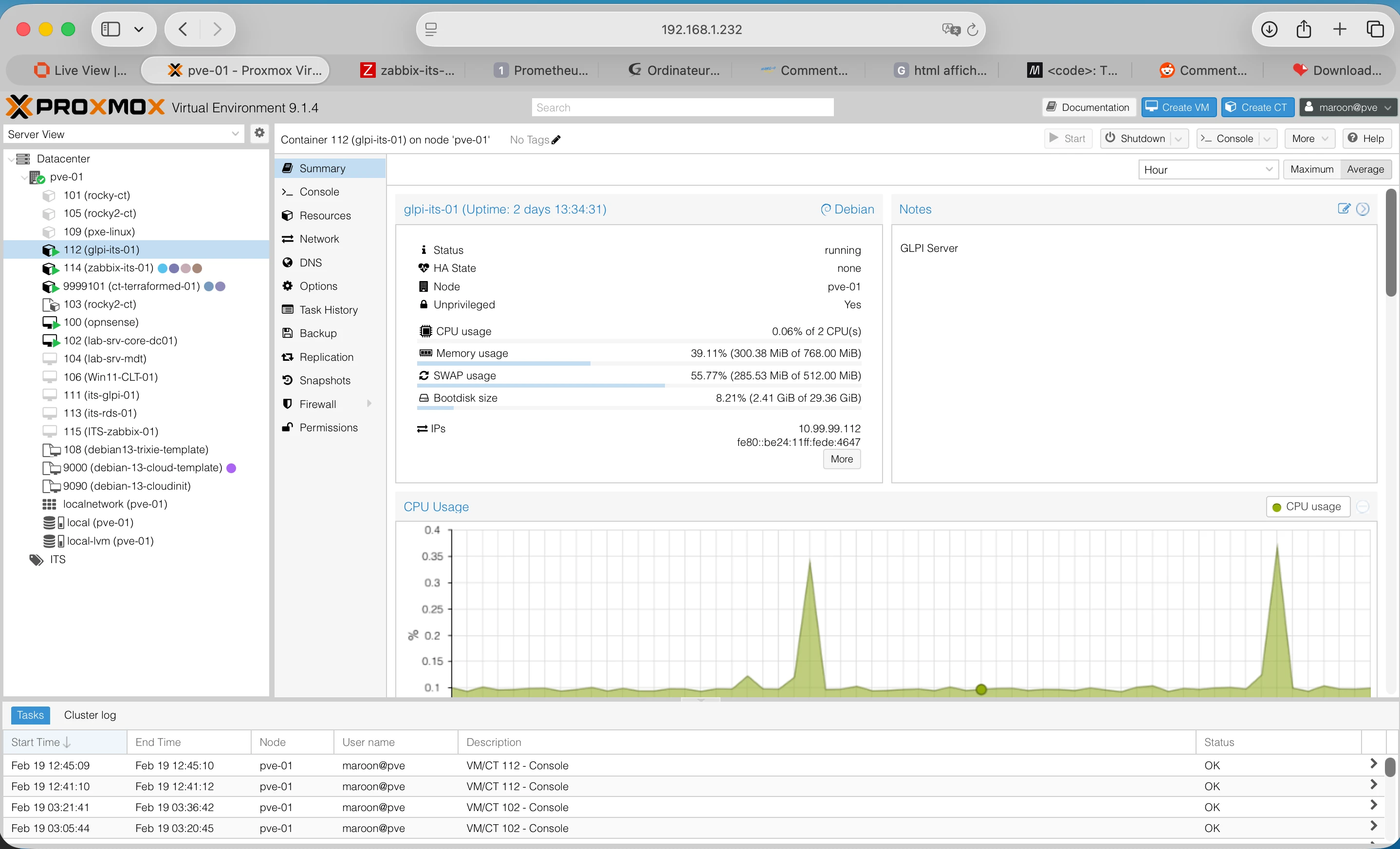 Proxmox - Conteneur GLPI créé par Terraform